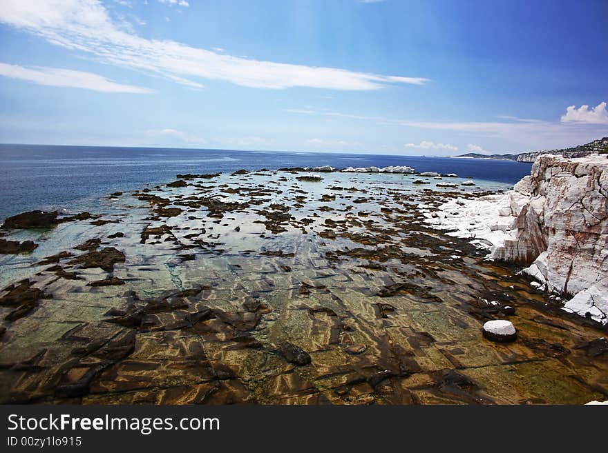 Blocks of marble in the sea, Thassos island, Greece