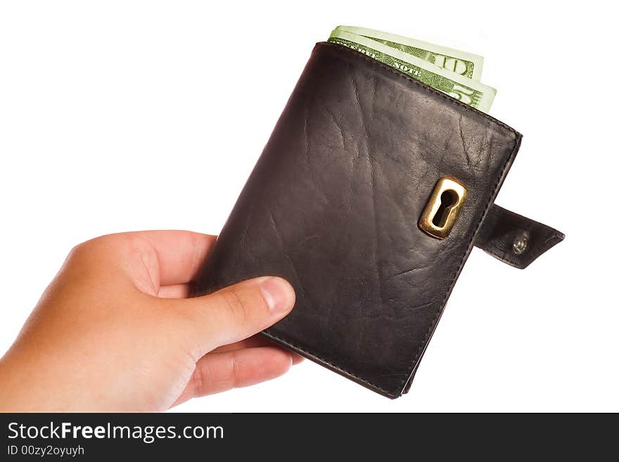 Money safe concept - wallet with keyhole isolated on white