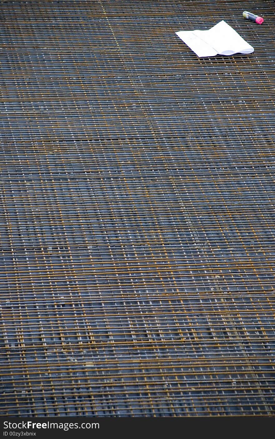 A concrete steel mesh on a building site