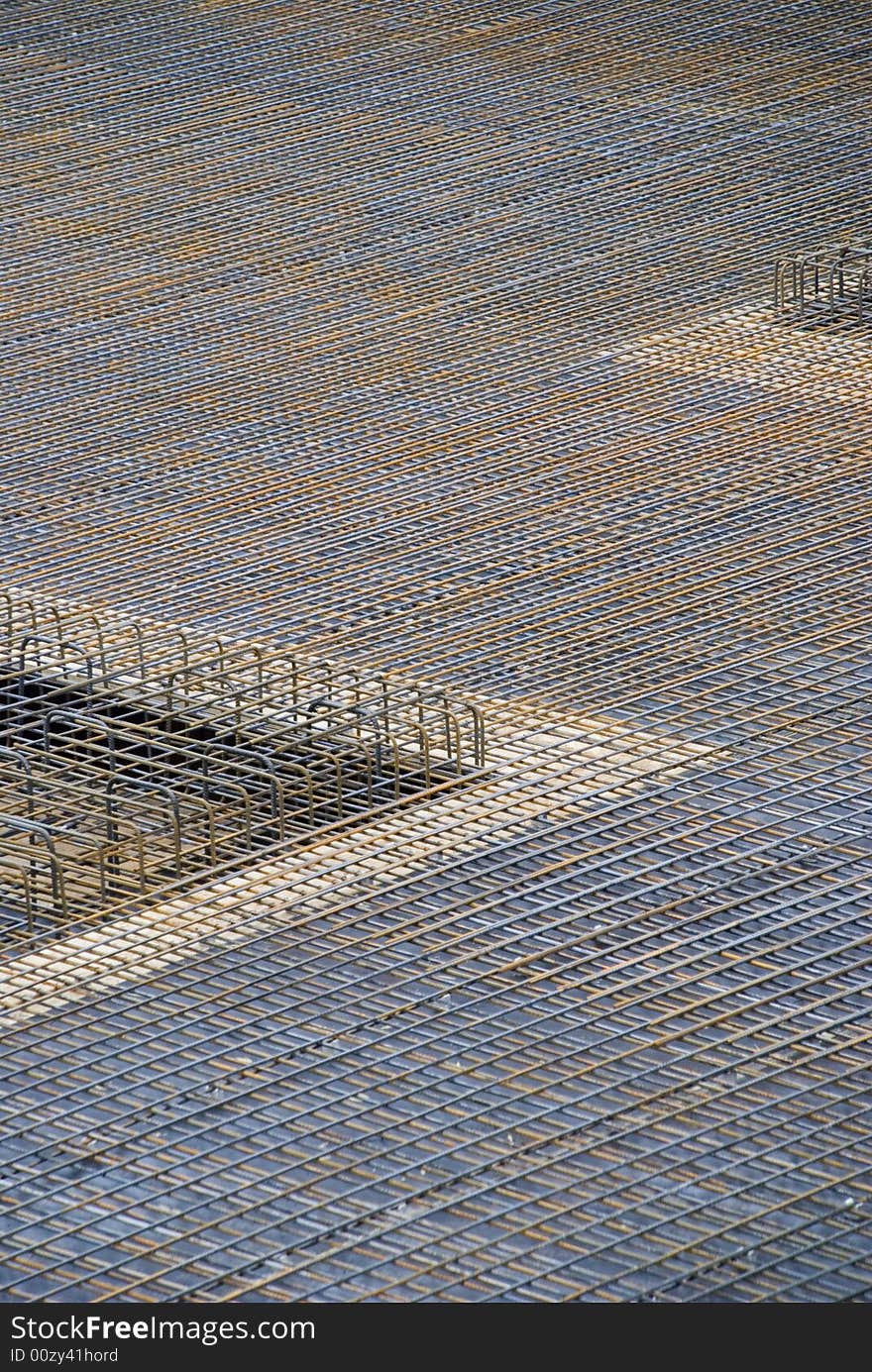 A concrete steel mesh on a building site