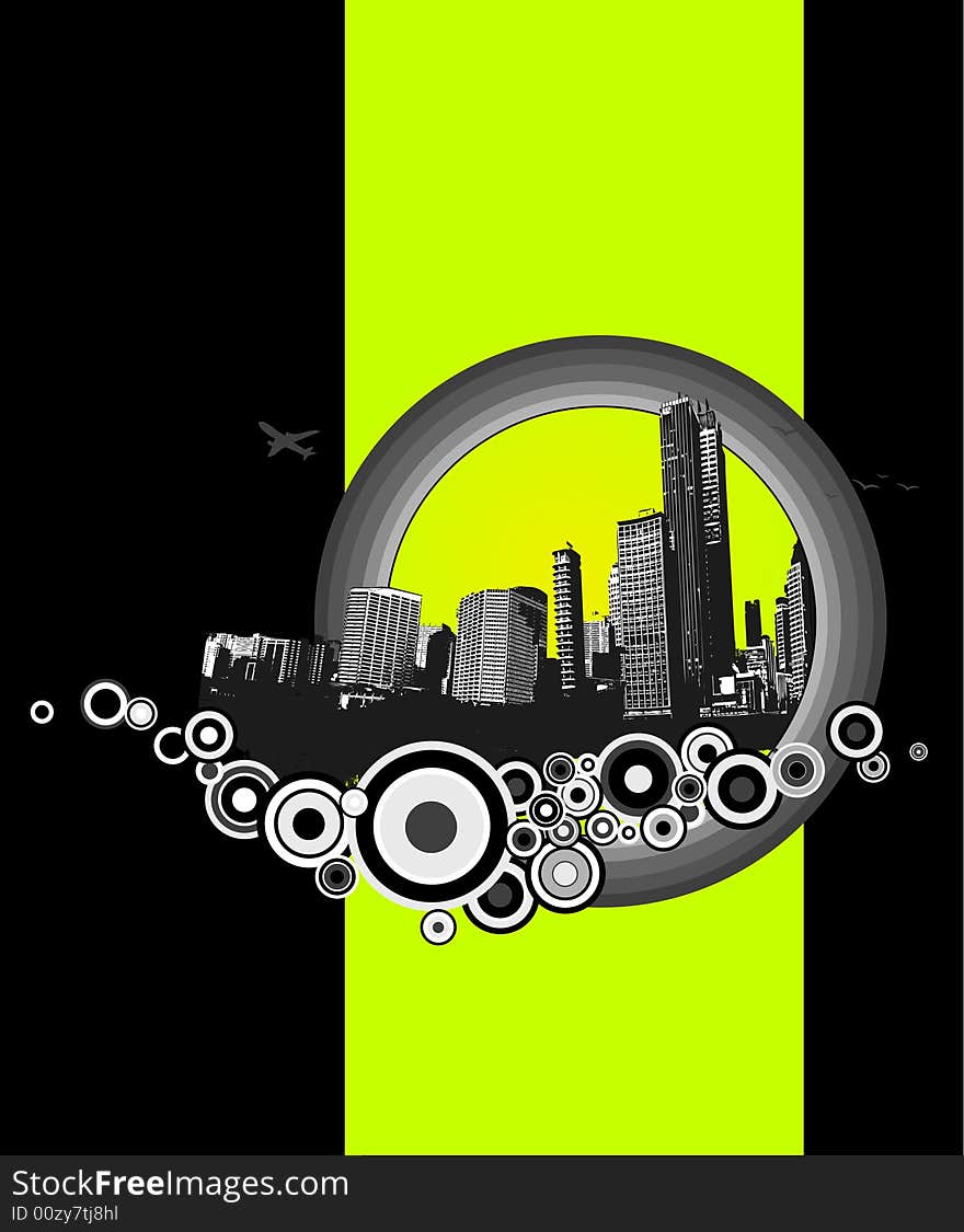 City with green stripe. Vector