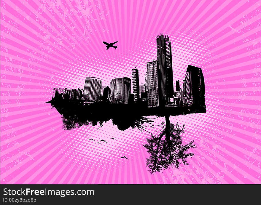 City and nature on pink background. Vector. City and nature on pink background. Vector