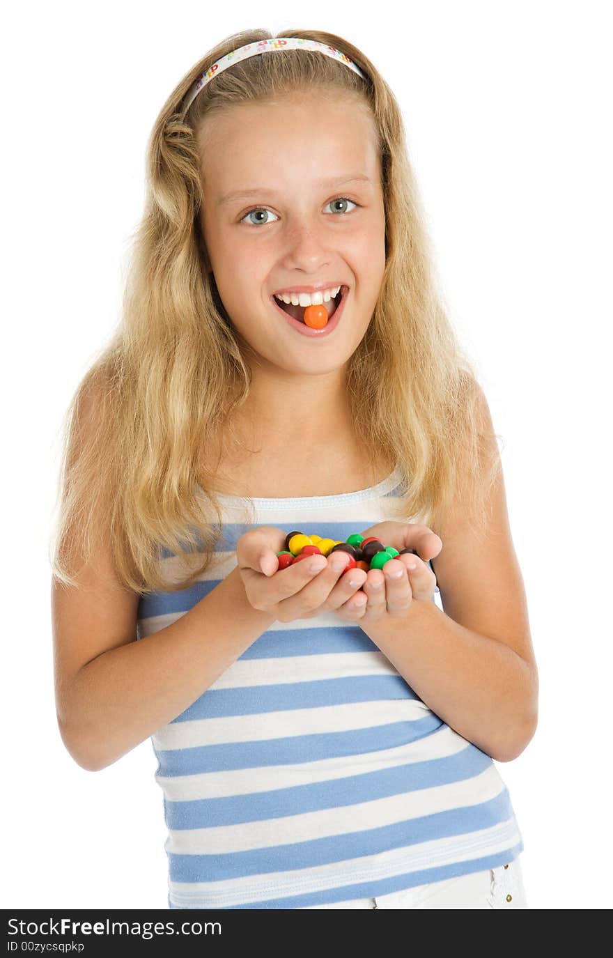 Young Smiling Girl With Chocolate Candy