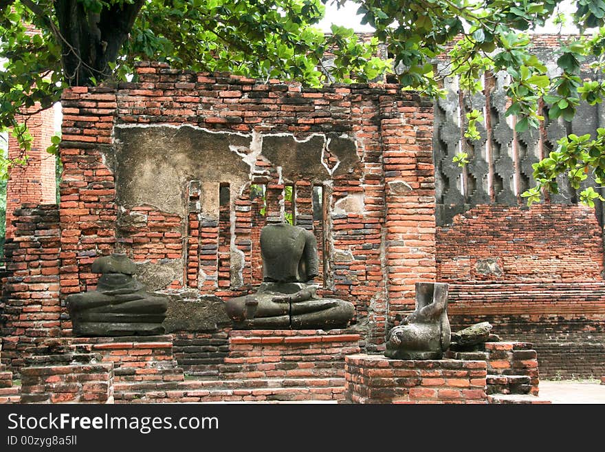 Decapitated Buddha images at Wat Chai Wattanaram. When Ayutthaya was sacked by the invading Burmese army in 1767 the set fire to the Wats and desecrated many of the Buddha images. Decapitated Buddha images at Wat Chai Wattanaram. When Ayutthaya was sacked by the invading Burmese army in 1767 the set fire to the Wats and desecrated many of the Buddha images.