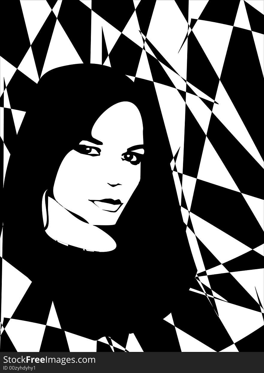 Black & white abstract illustration with a beatiful girl. Black & white abstract illustration with a beatiful girl