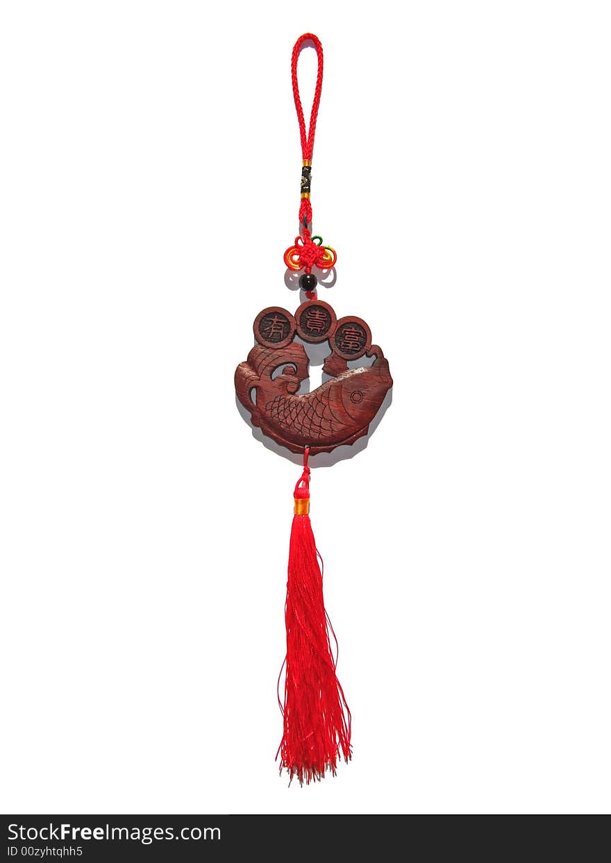 Wood fish with red tassel