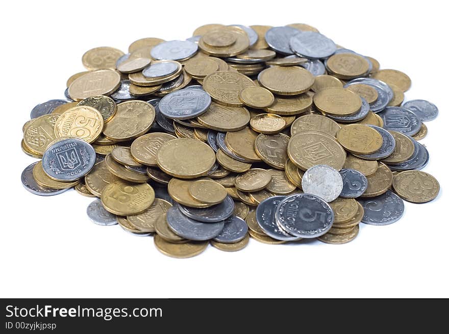 Close-up isolated rounded heap of chinks on white background