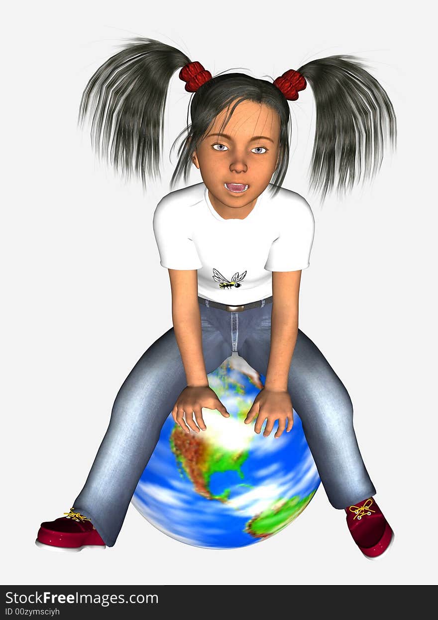 Young girl jumping, 3 dimensional model, computer generated image