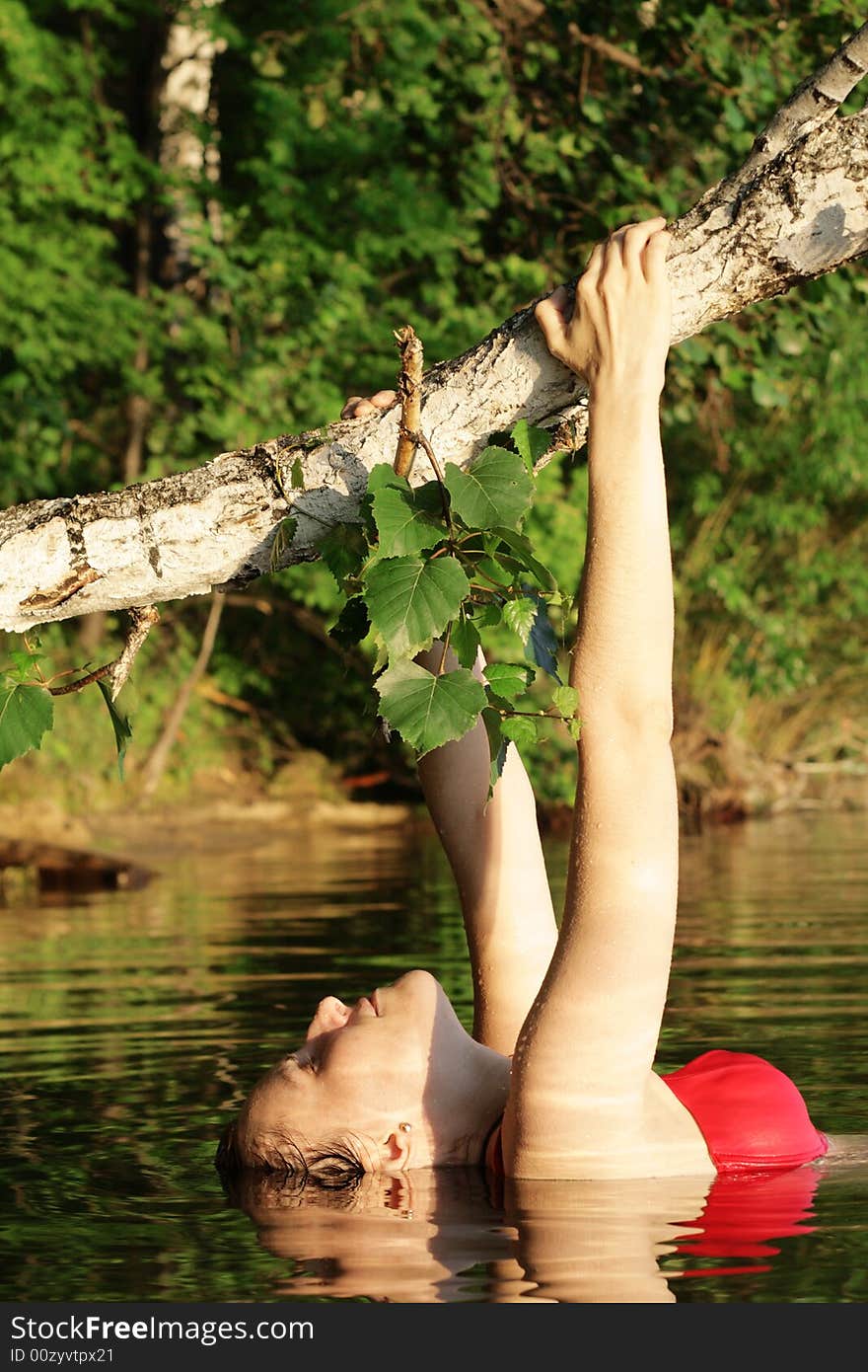 Woman Under Tree In Water