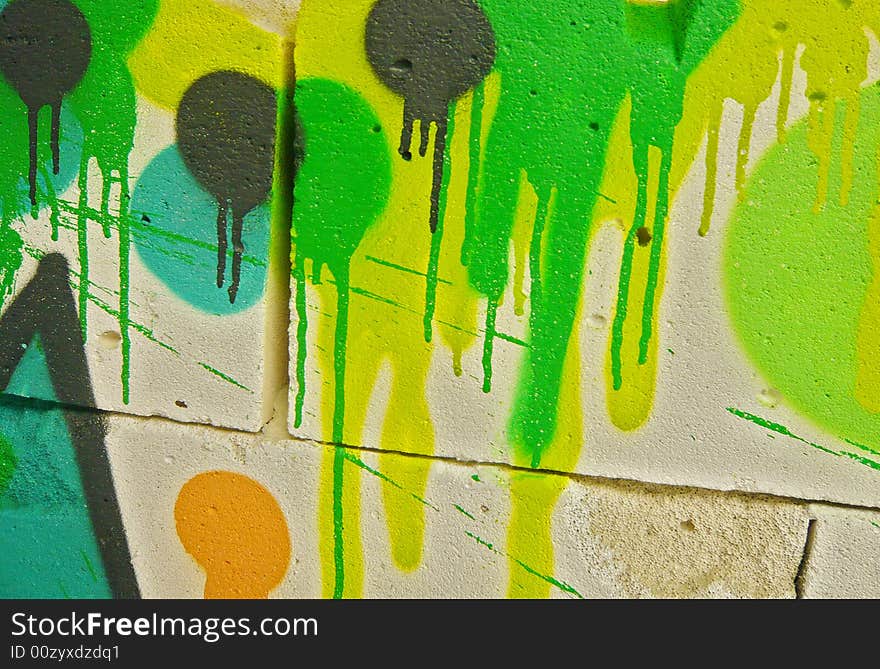 Detail of graffiti wall with drips and colors. Detail of graffiti wall with drips and colors