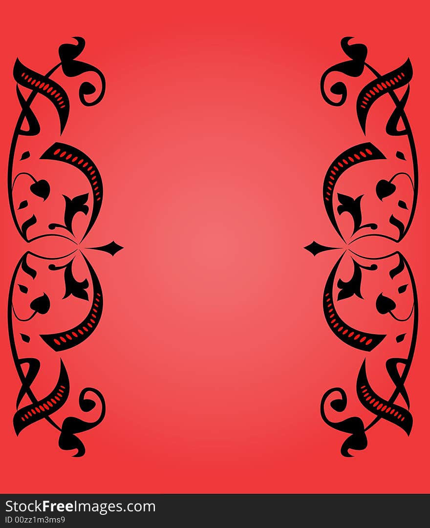 Black florid framework on a red background. Black florid framework on a red background