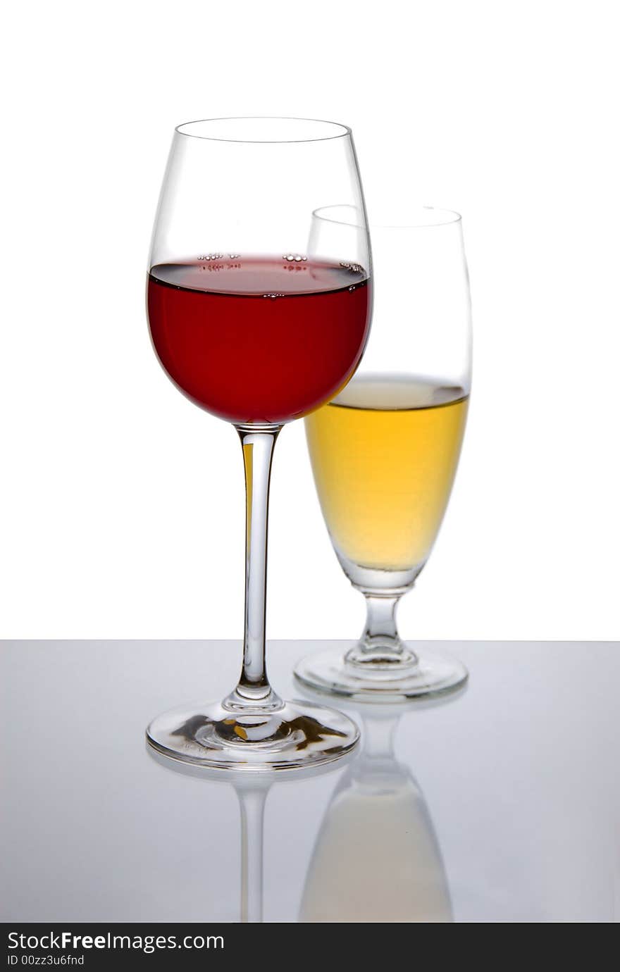 Two glasses of wine on white background