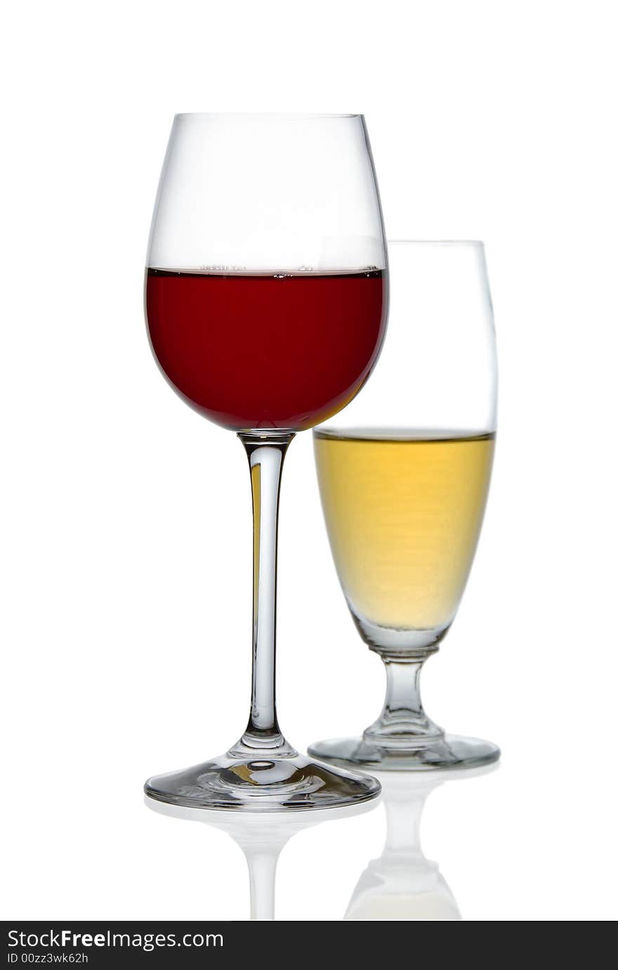 Two glasses of wine on white background