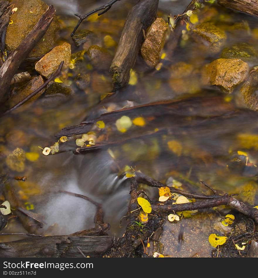 Autumn, Water, Wood, Stone, And Leaves