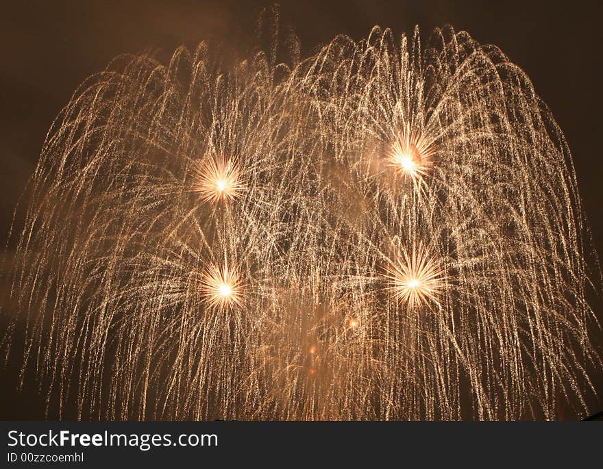 Saluting in front of a red, white, and blue fireworks display. Saluting in front of a red, white, and blue fireworks display