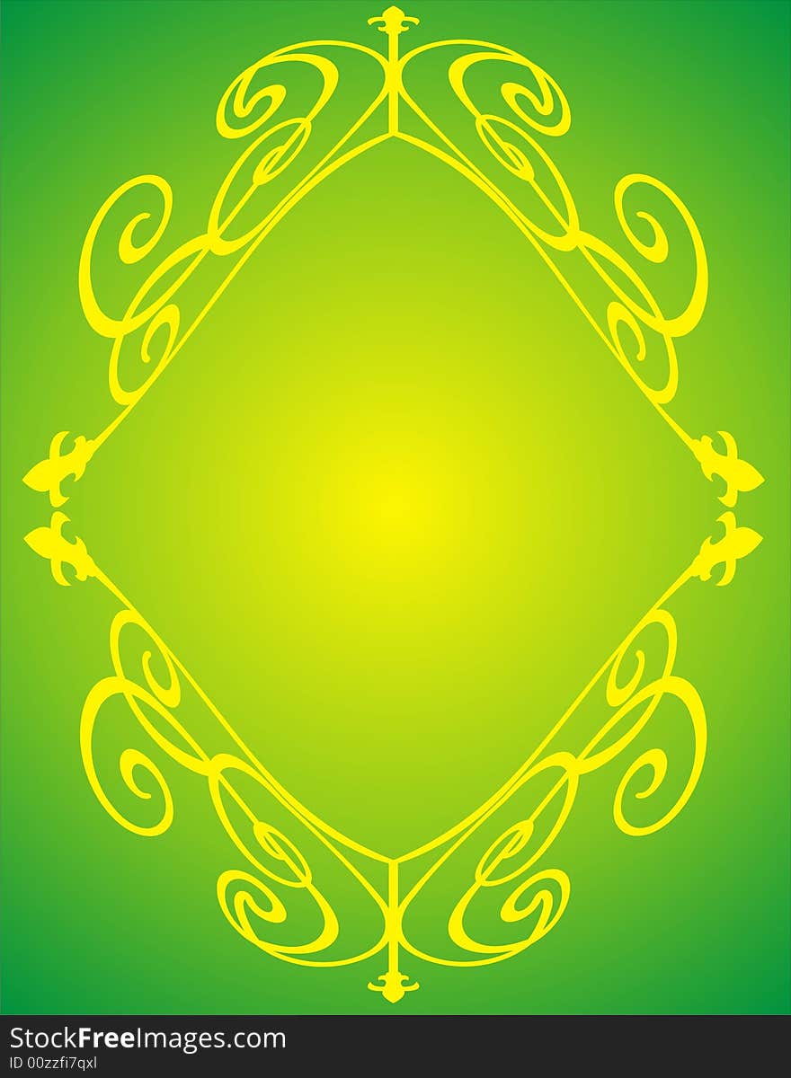 Romantic yellow frame on green background