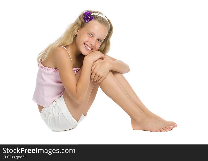 Pretty Teenage Girl Sit On Floor