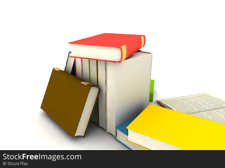 Pile of books - isolated on white background - photorealistic 3d render