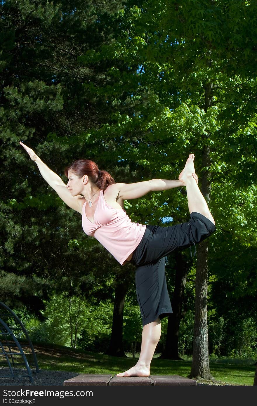 Woman Doing Yoga In The Park - Vertical