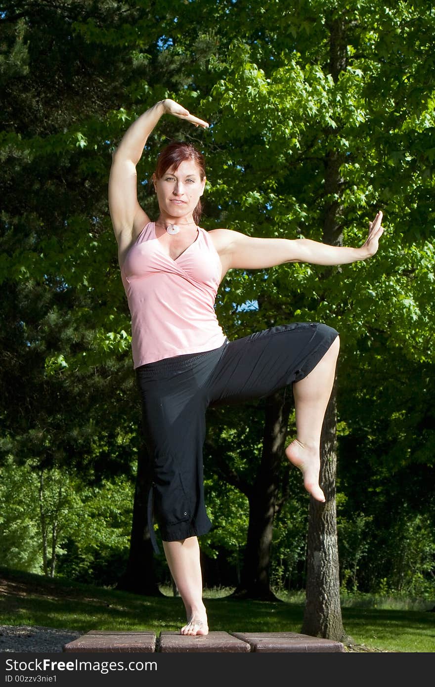 Woman Standing On Picnic Table - Vertical