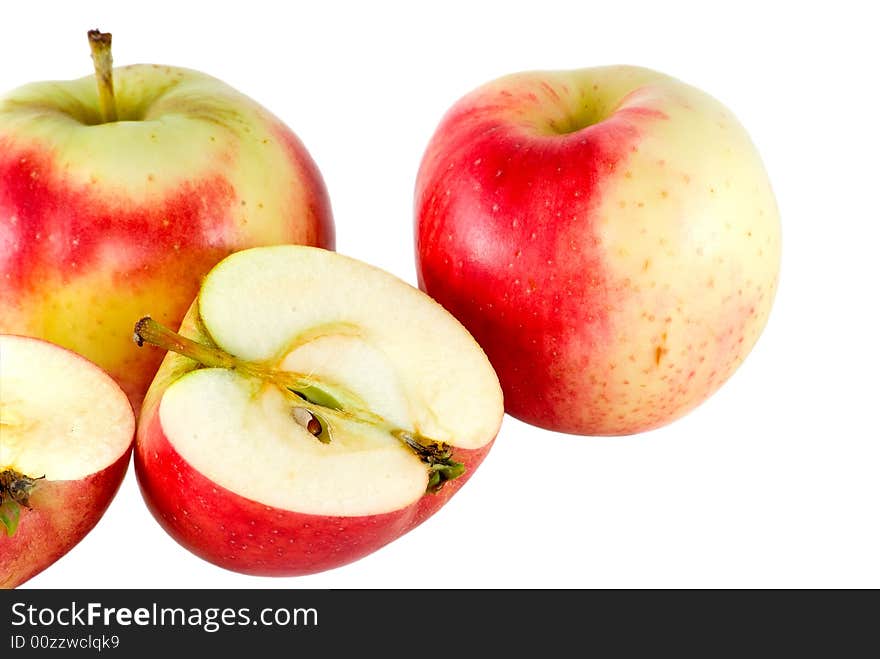 Three red-yellow apples on a white background. Three red-yellow apples on a white background