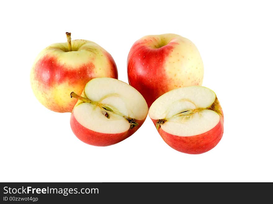 Three red-yellow apples on a white background. Three red-yellow apples on a white background