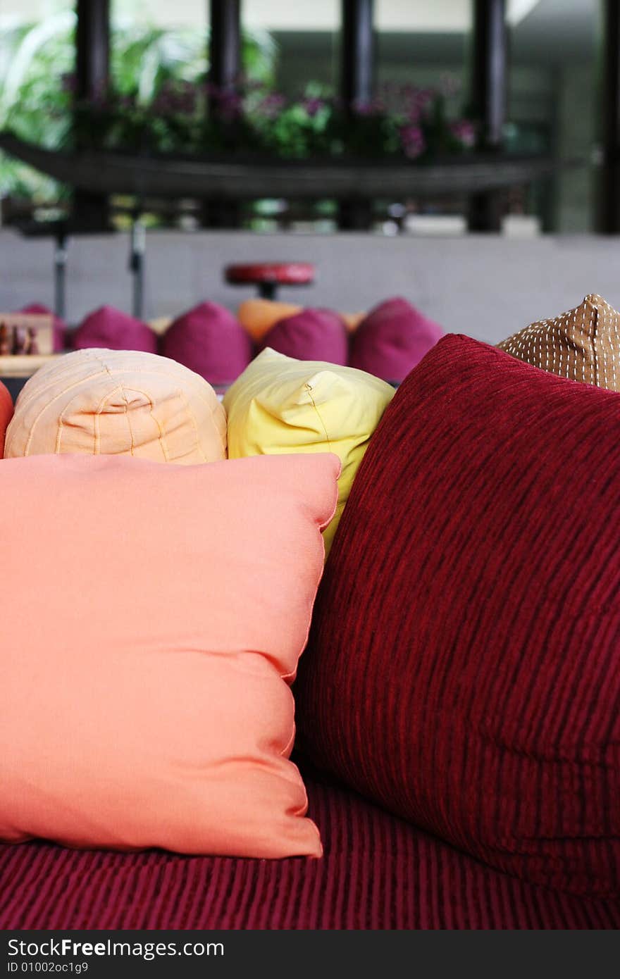 Close-up of colorful cushions on a sofa. Close-up of colorful cushions on a sofa.