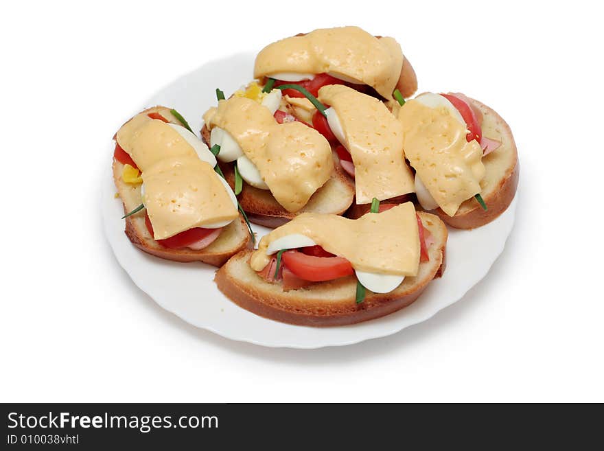 Home-made sandwiches with cheese, sausage, egg and