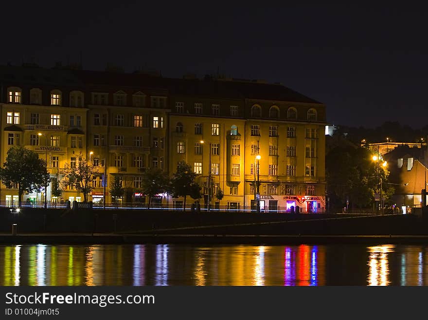 Cityscape of Prague by night - night city