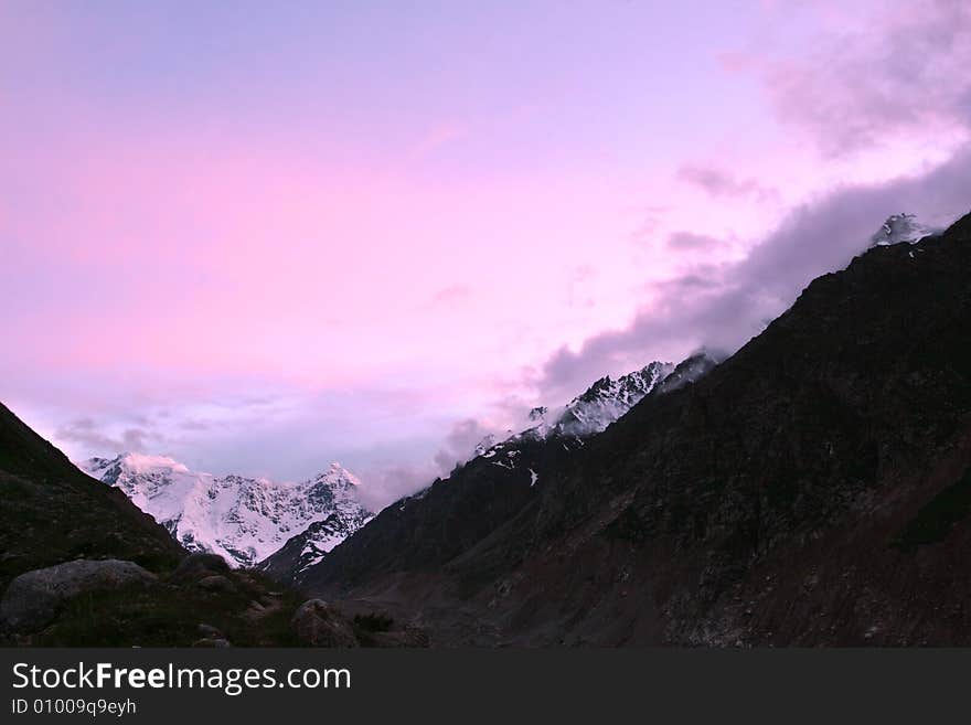 Beautiful Sunset in Caucasus mountain