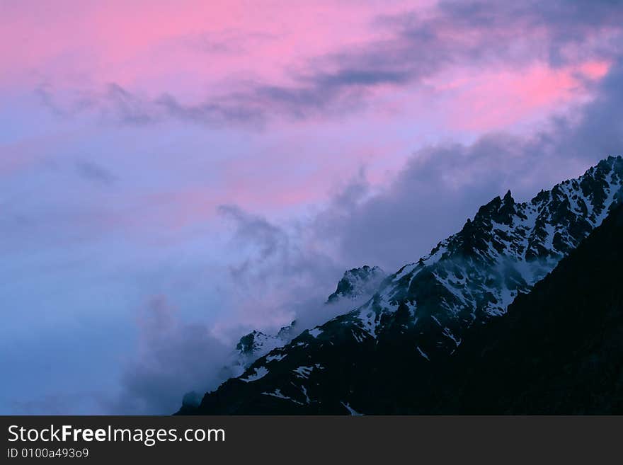 Beautiful Sunset in Caucasus mountain