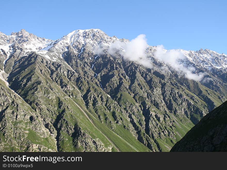 Caucasus mountain, snow top, bezengi