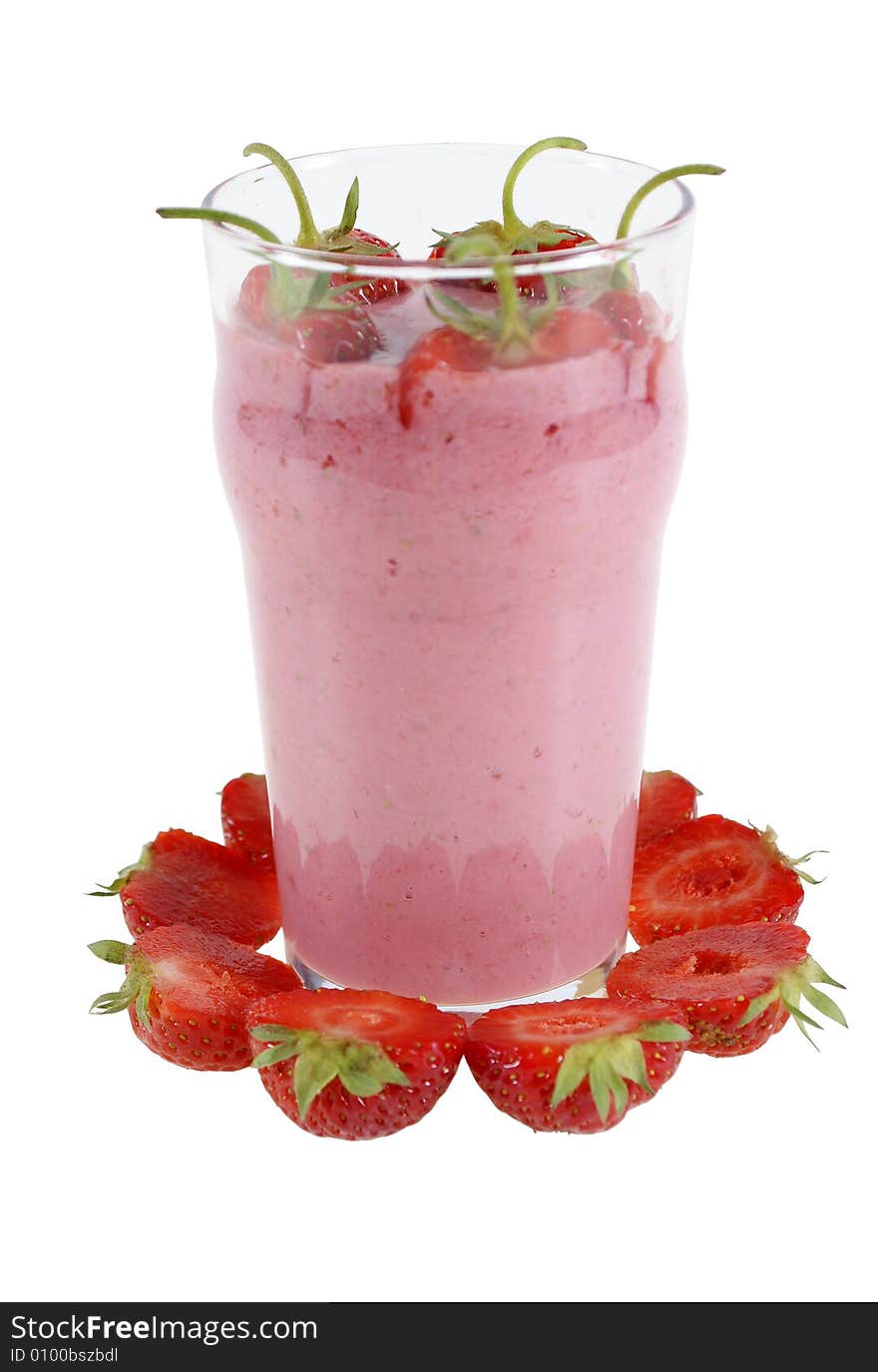 Glass full of cocktail and strawberries isolated on white background. Glass full of cocktail and strawberries isolated on white background