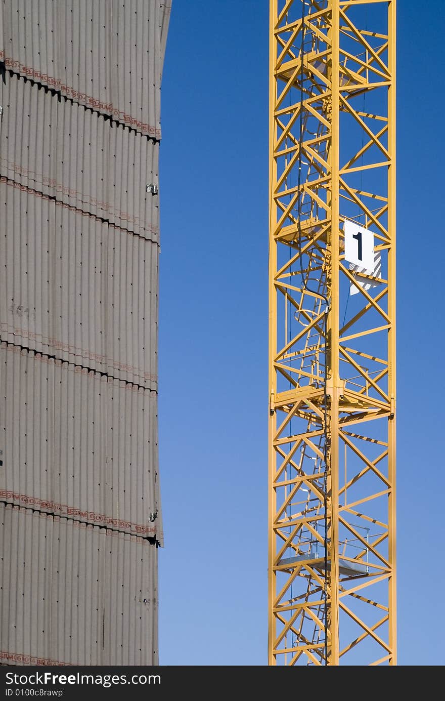 A crane in the blue sky