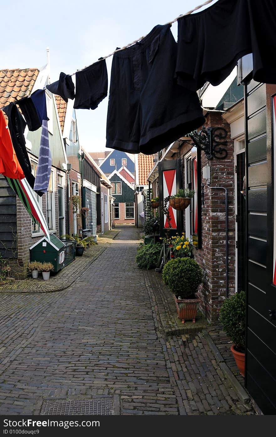 Drying clothes on the rope in small dutch village