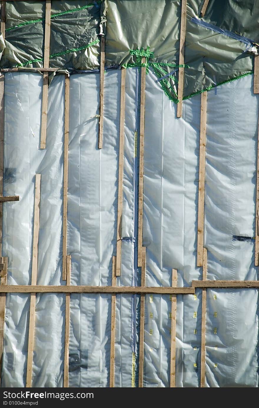 A building site detail of a foiled wall