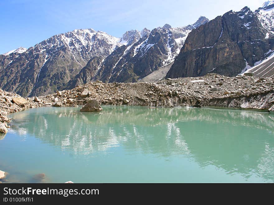 Glacier in mountain, caucasus, bezengi