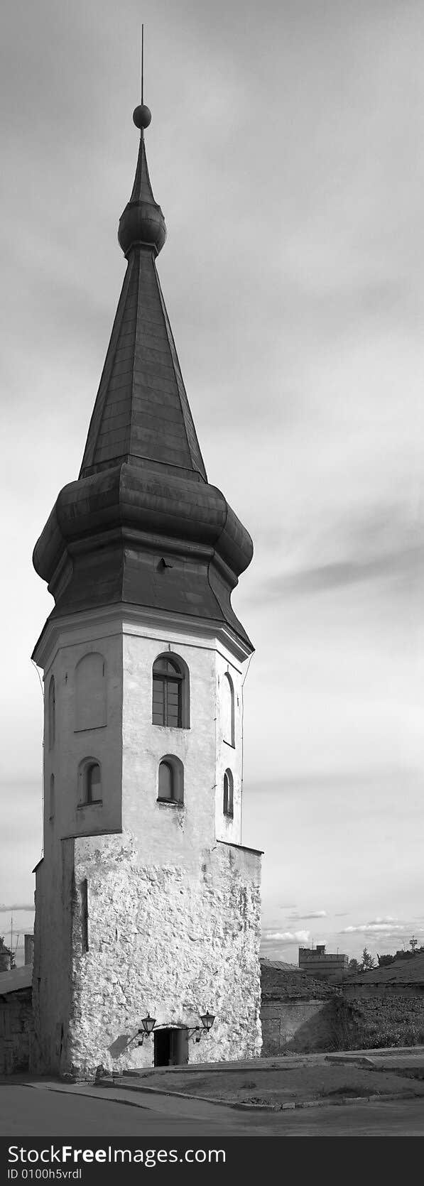 High tower of medieval fortress, Vyborg, Russia