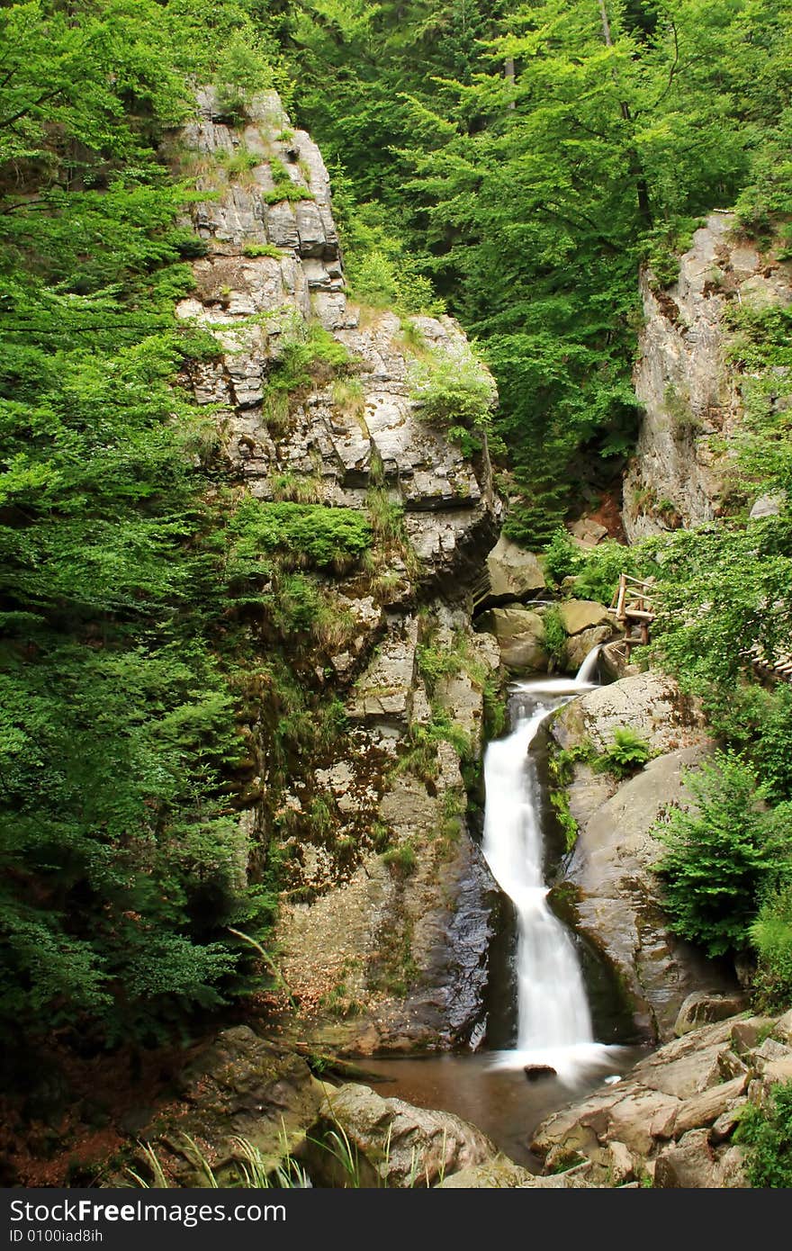 Landscape with waterfall in Jeseniky mountains in Czech republic