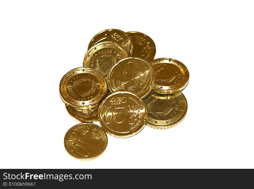 Maltese euro coins isolated on a white background.