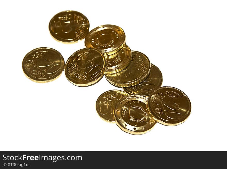 Maltese euro coins isolated on a white background.