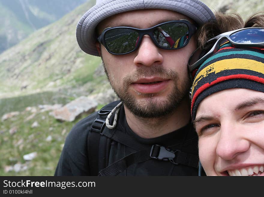 Hikers on the cliff in mountain,. Hikers on the cliff in mountain,