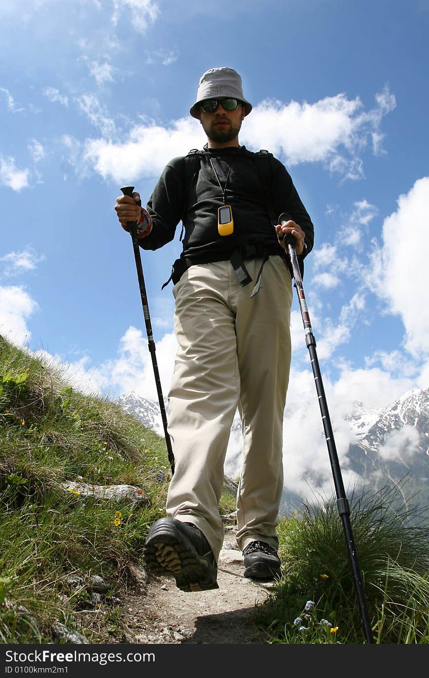 Hikers on the cliff in mountain,. Hikers on the cliff in mountain,