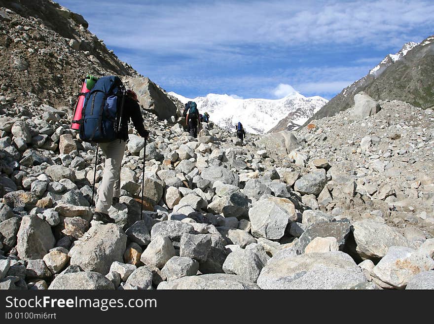 Hikers on the cliff in mountain,. Hikers on the cliff in mountain,