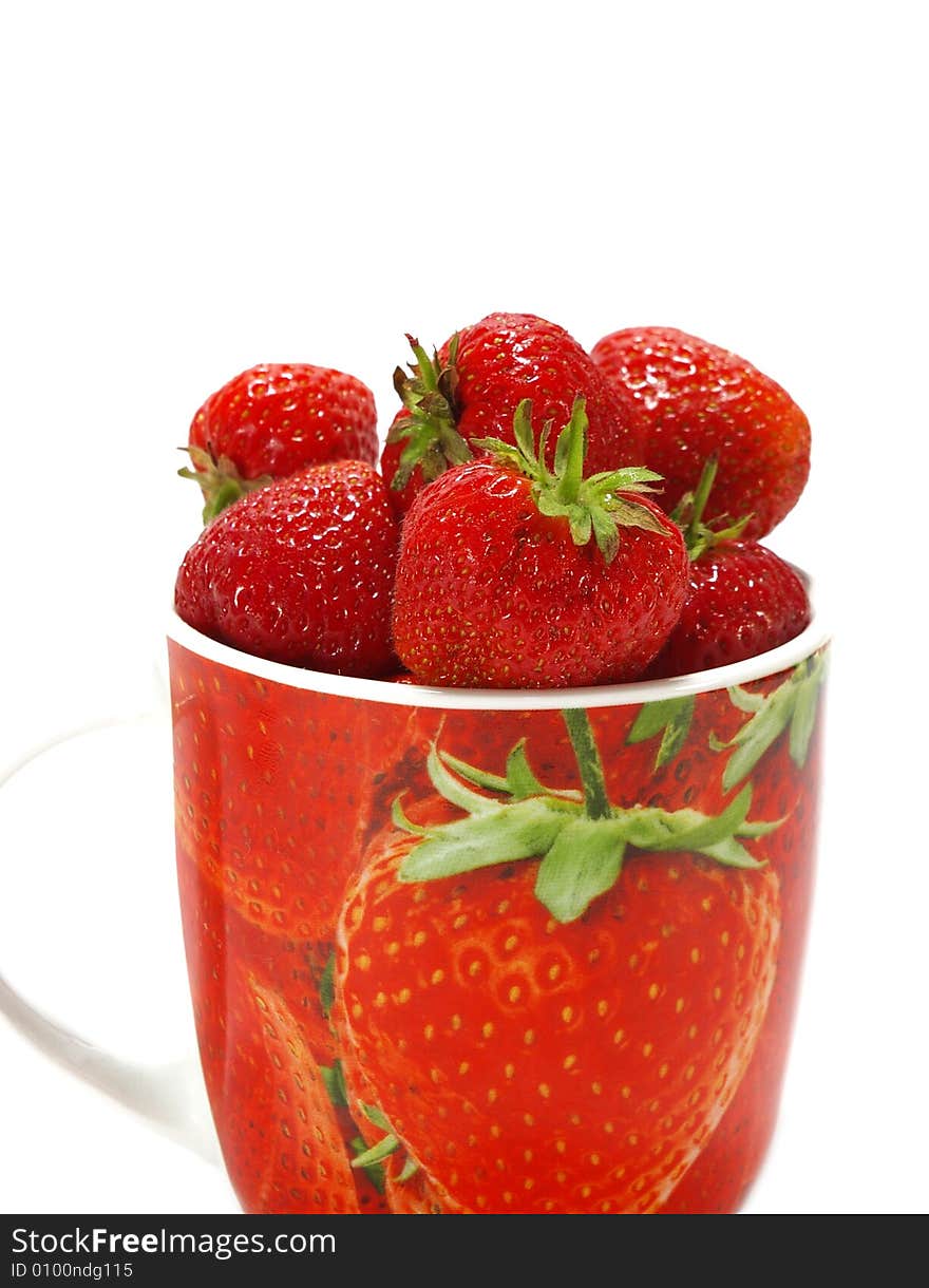 Ripe strawberry in the cup isolated on white background. Ripe strawberry in the cup isolated on white background