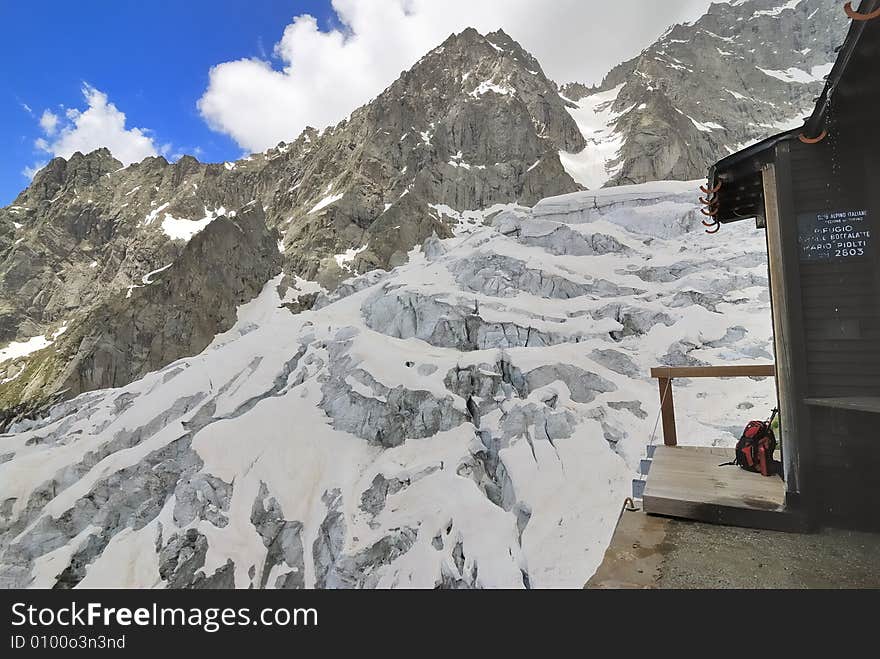 A beautiful view of mont blanc mountains  at boccalatte refuge