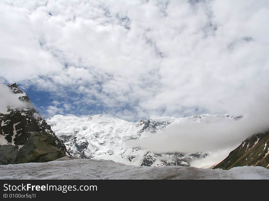 Caucasus mountain, snow top, bezengi