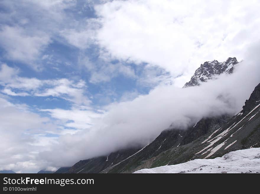 Caucasus mountain, snow top, bezengi