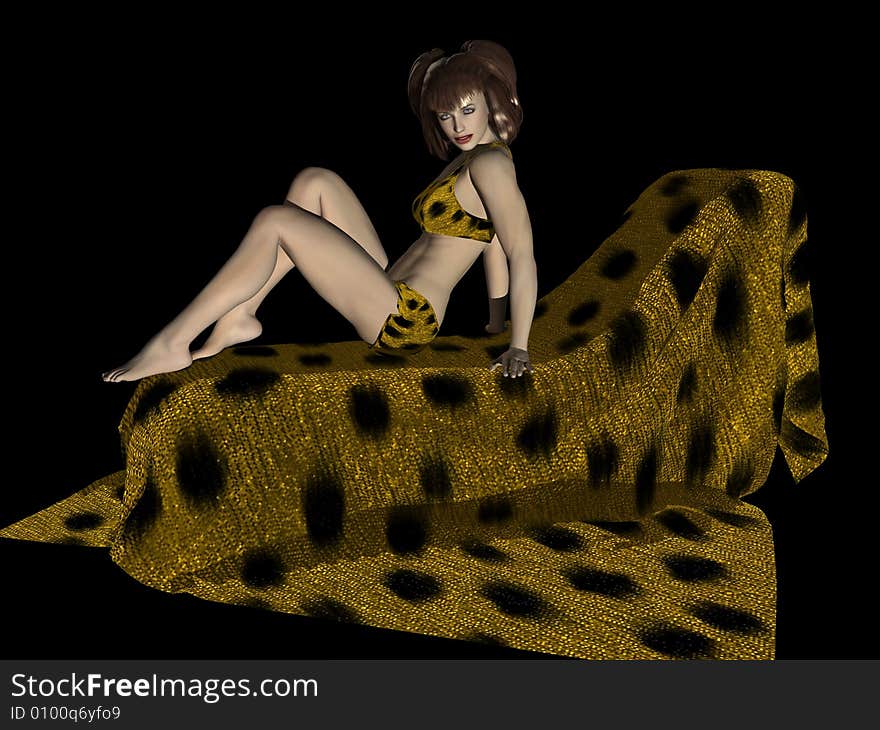 Seductive young lady in cheetah skin bikini, 3 dimensional model, computer generated image. Seductive young lady in cheetah skin bikini, 3 dimensional model, computer generated image.