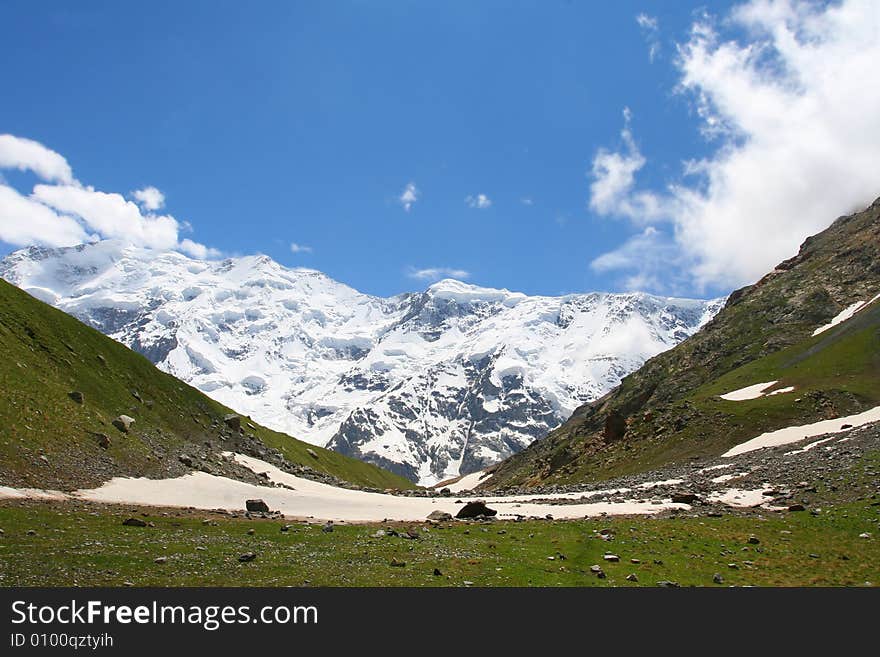 Caucasus mountain, snow top, bezengi